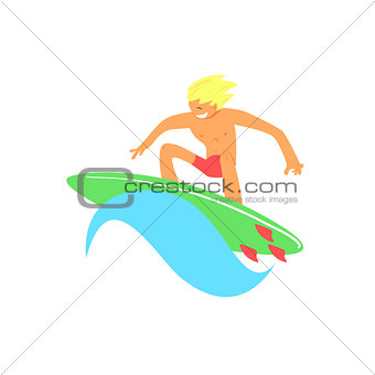 Blond Guy On Green Surfboard