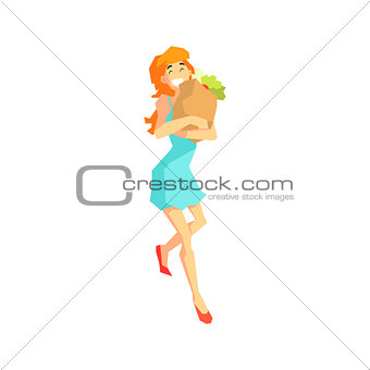 Girl With Vegetables In Paper Bag