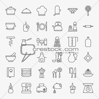 Kitchen Utensils Line Art Design Icons Big Set