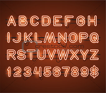 Vector Glowing Orange Neon Bar Alphabet