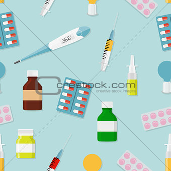 Medical Icons in Modern Flat Desigt Seamless Pattern Background