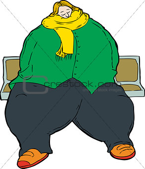 Large woman on row of seats