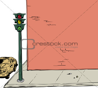 Stoplight on corner background illustration