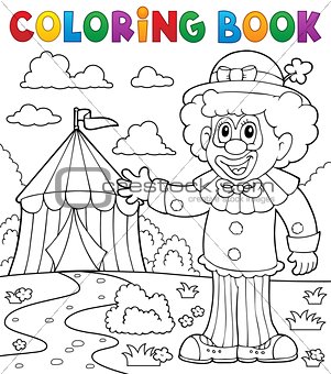 Coloring book clown near circus theme 1