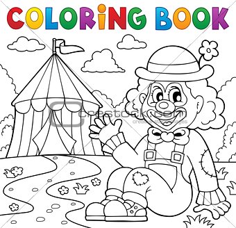 Coloring book clown near circus theme 2