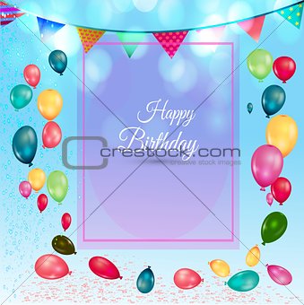Birthday background with colorful balloons and empty paper