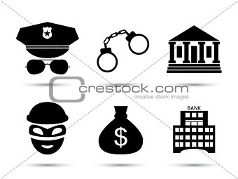 Criminal and prison vector icons set