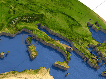 Italy on model Earth