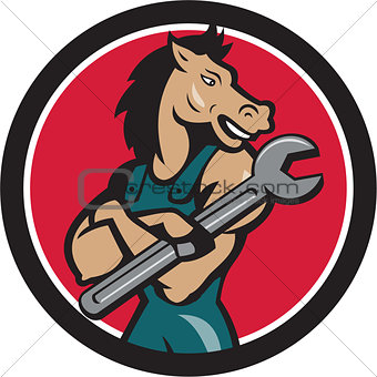 Horse Mechanic Spanner Circle Cartoon