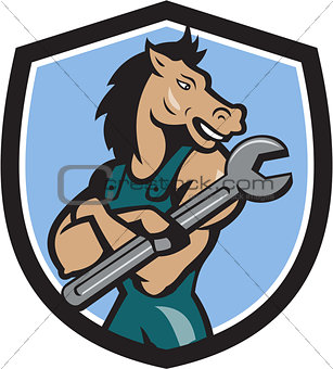 Horse Mechanic Spanner Crest Cartoon