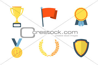 Trophy and awards flat icons