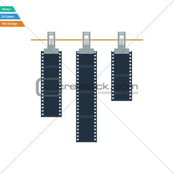 Flat design icon of photo film drying on rope with clothespin
