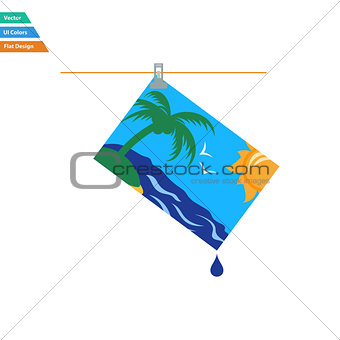 Flat design icon of photograph drying on rope
