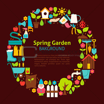 Flat Circle Collection of Spring Garden Objects