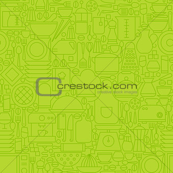 Thin Green Kitchen Appliances and Cooking Line Seamless Pattern