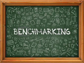 Benchmarking - Hand Drawn on Green Chalkboard.