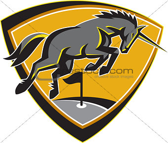 Black Unicorn Horse Charging Golf Course Retro