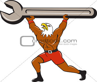 American Bald Eagle Mechanic Spanner Cartoon 