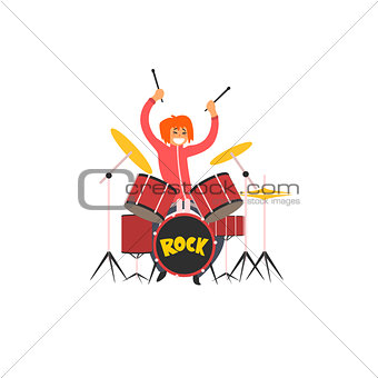 Girl Drummer Vector Illustration