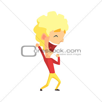 Curly Blond Male Character Rejoicing