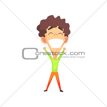 Brown Curly Hair Male Character Rejoicing