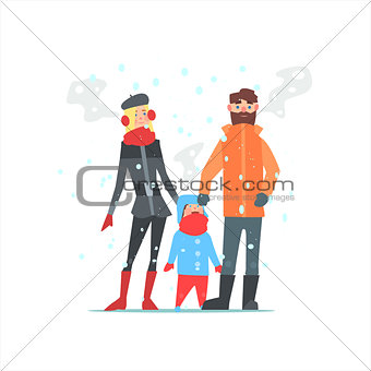 Family Outside In Winter