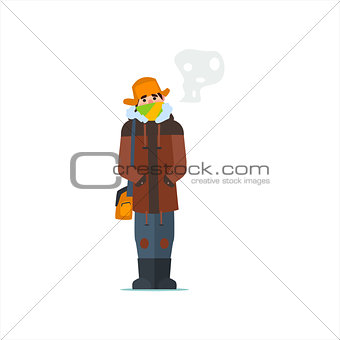 Man In Cap With Flaps