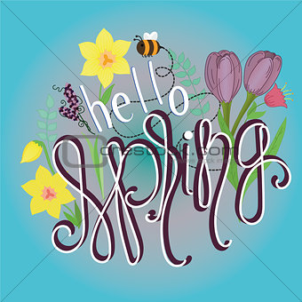Spring pattern with text Hello Spring