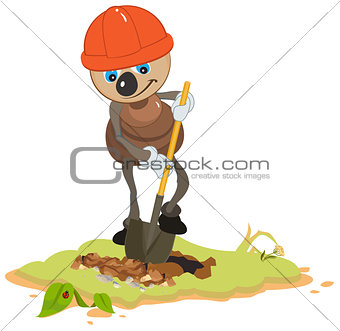 Ant Worker digging shovel pit