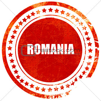 greetings from romania, grunge red rubber stamp on a solid white