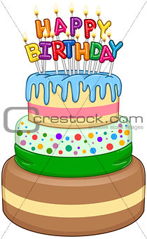 Three Floors Happy Birthday Cake With Candles