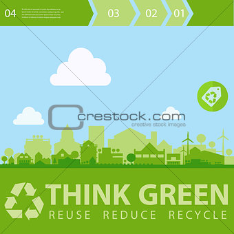 Think Green Vector illustration with small town