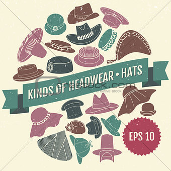Kinds of headwear. Hats. Eps 10