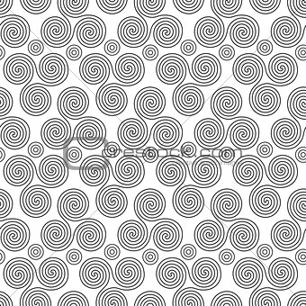 Seamless pattern with triple spiral shapes and circles
