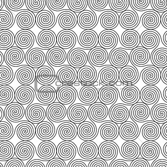 Seamless monochrome pattern with triple spiral shapes