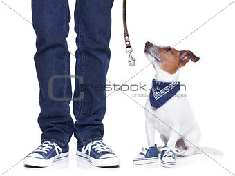 dog owner  and dog 