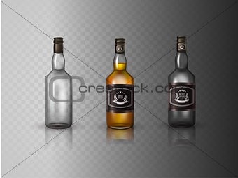 Glass brandy  bottle with screw cap, isolated on white background.