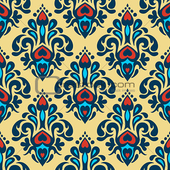 colorful damask floral seamless pattern