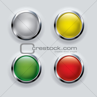button set with metallic elements on gray background 