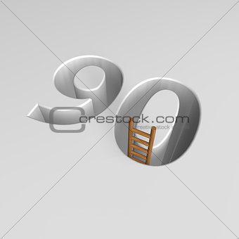 number ninety and ladder - 3d rendering