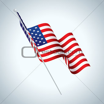 American Flag on Pole Waving Illustration