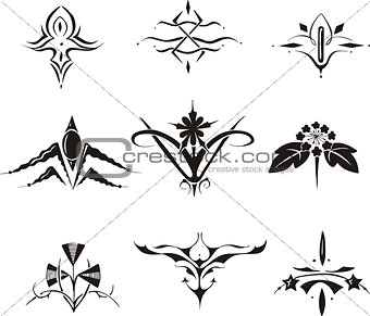 set of symmetrical floral decorative elements
