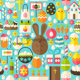 Happy Easter Holiday Vector Flat Blue Seamless Pattern