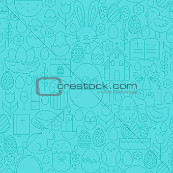 Thin Happy Easter Line Seamless Blue Pattern