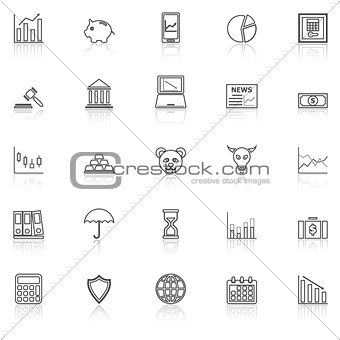 Stock market line icons with reflect on white