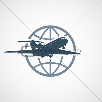 Air travel - airplane flying around the globe