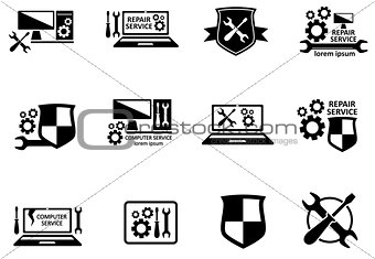 computer service and repair symbols set