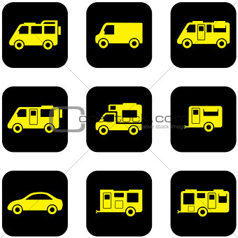 yellow transport set on black icons