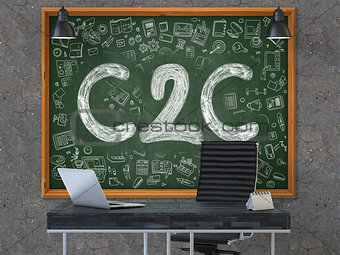 C2C Concept. Doodle Icons on Chalkboard.