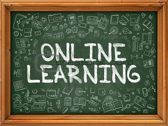 Green Chalkboard with Hand Drawn Online Learning.